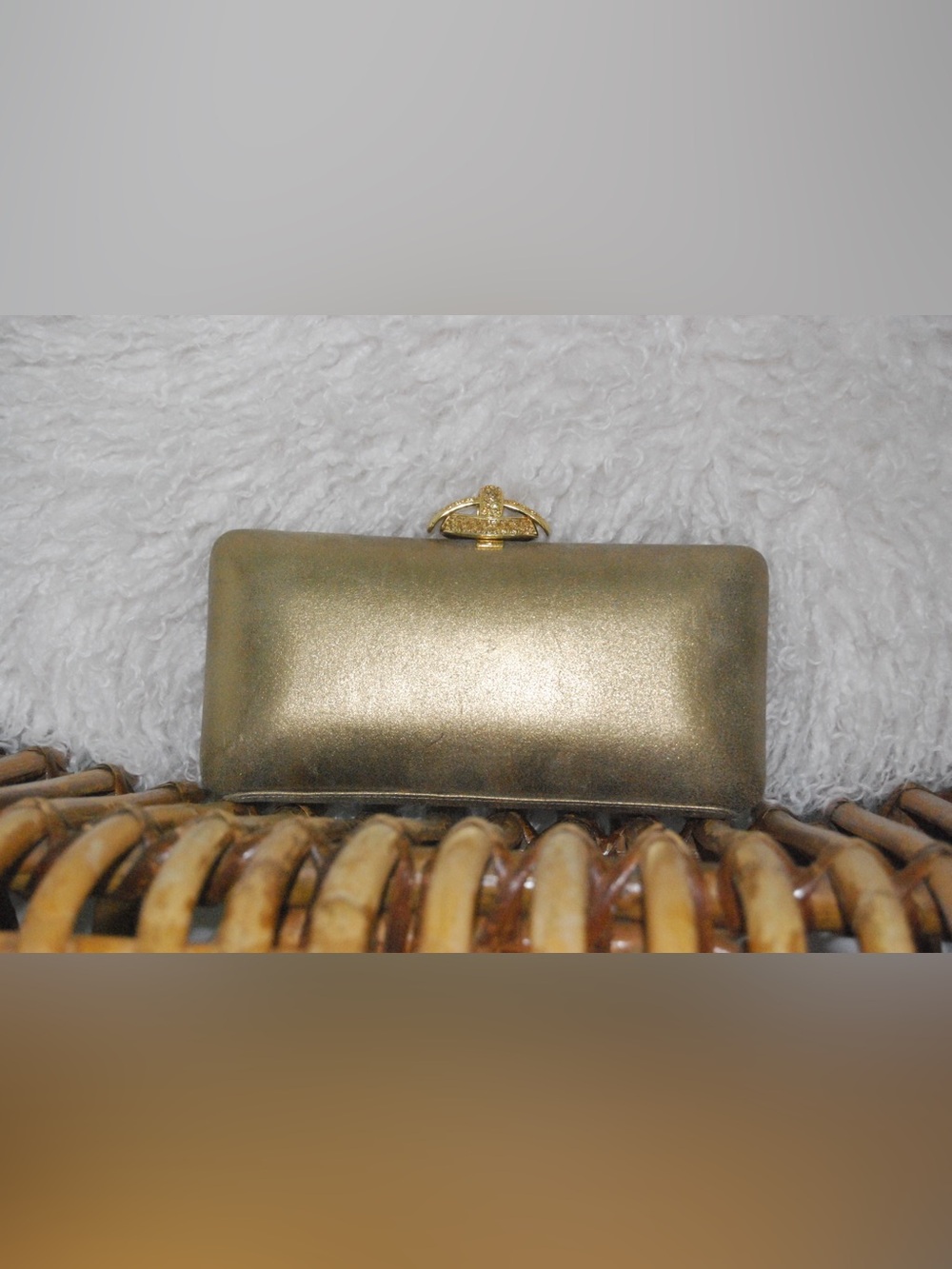 Rodo Gold Metallic Evening Clutch with Crystal-Style Knot Clasp